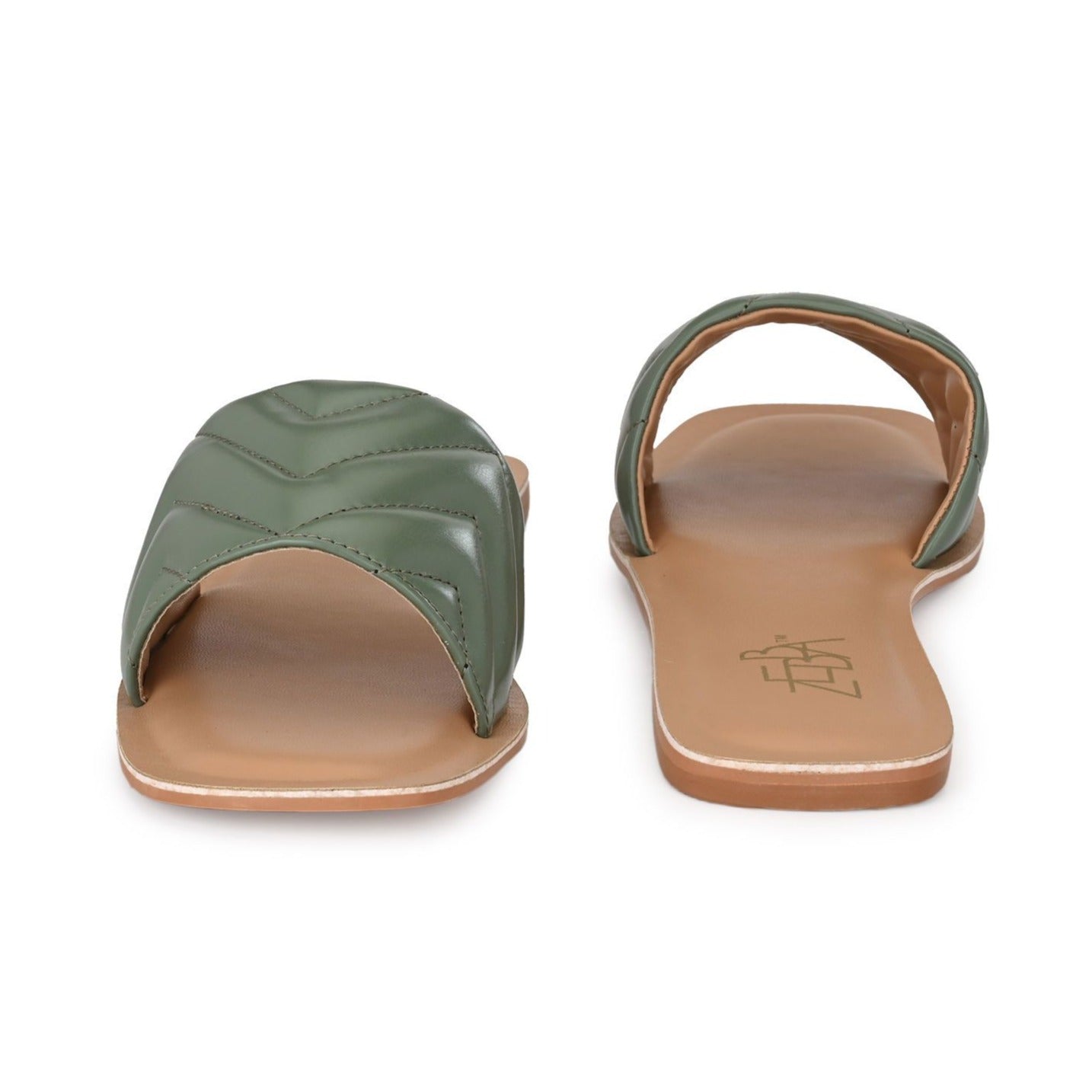 Peaches Quilted Green Flats