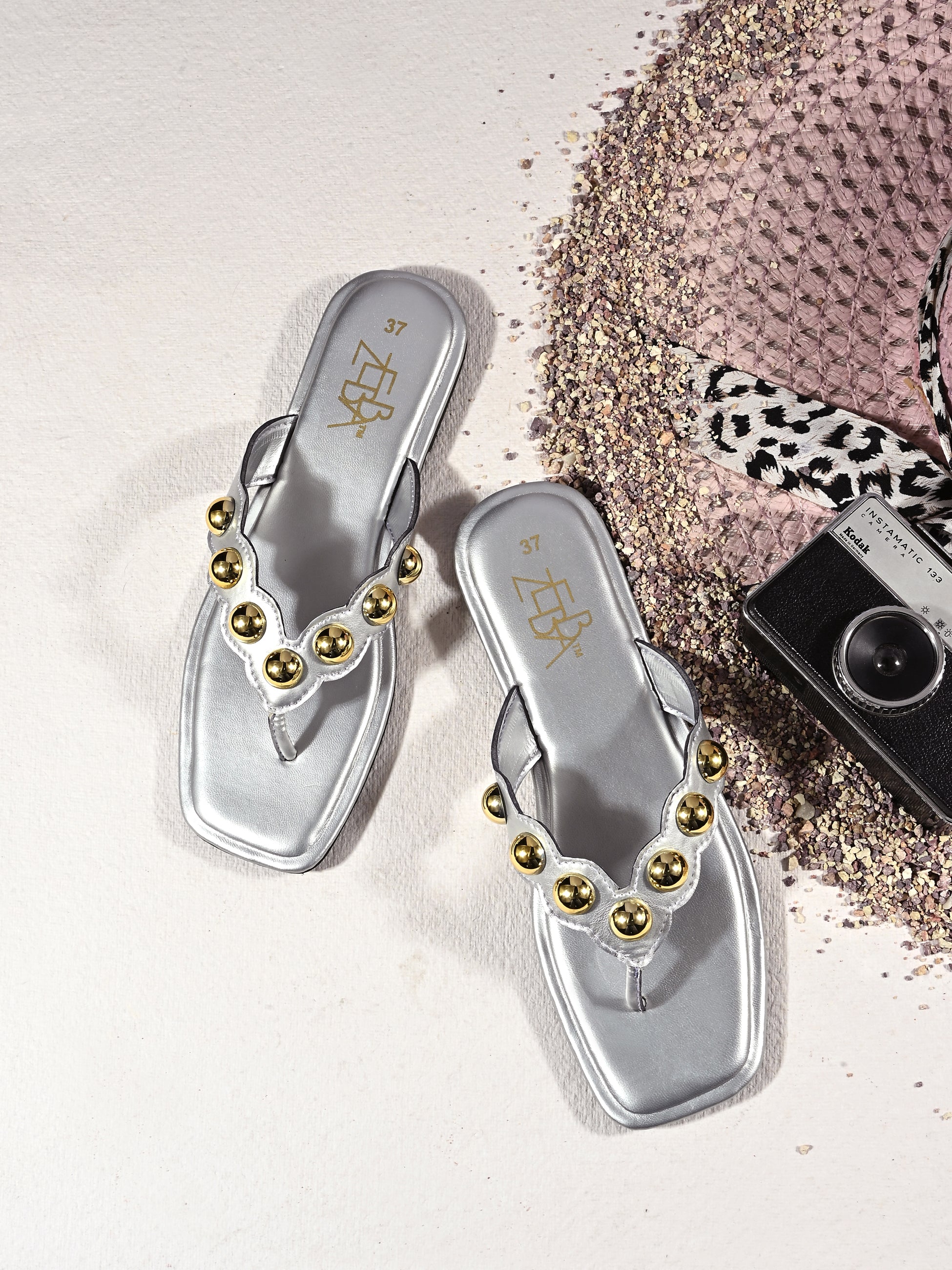 Ana Silver Studded Flats