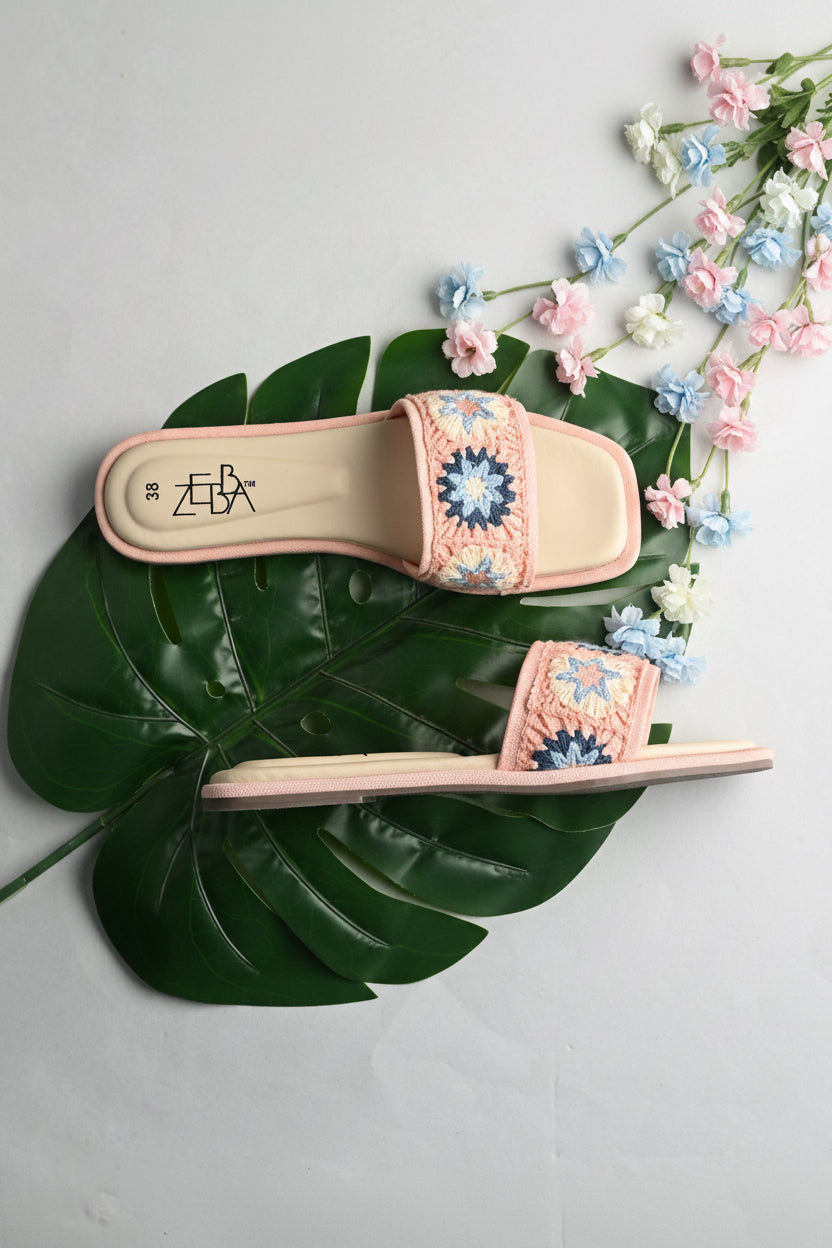 Raha Crochet Denim Flats