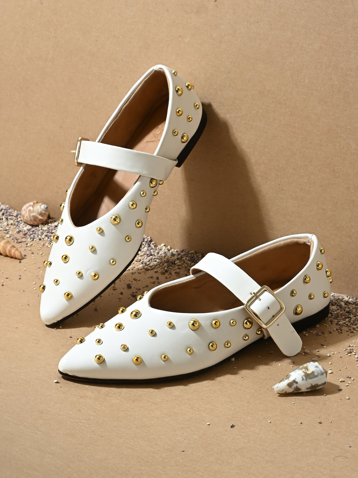 Miso White Studded Ballerina