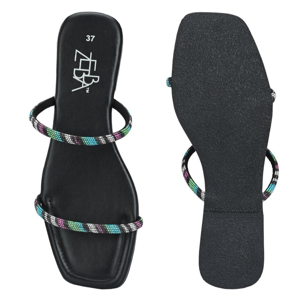 Sheil Black Rhinestone Slip on