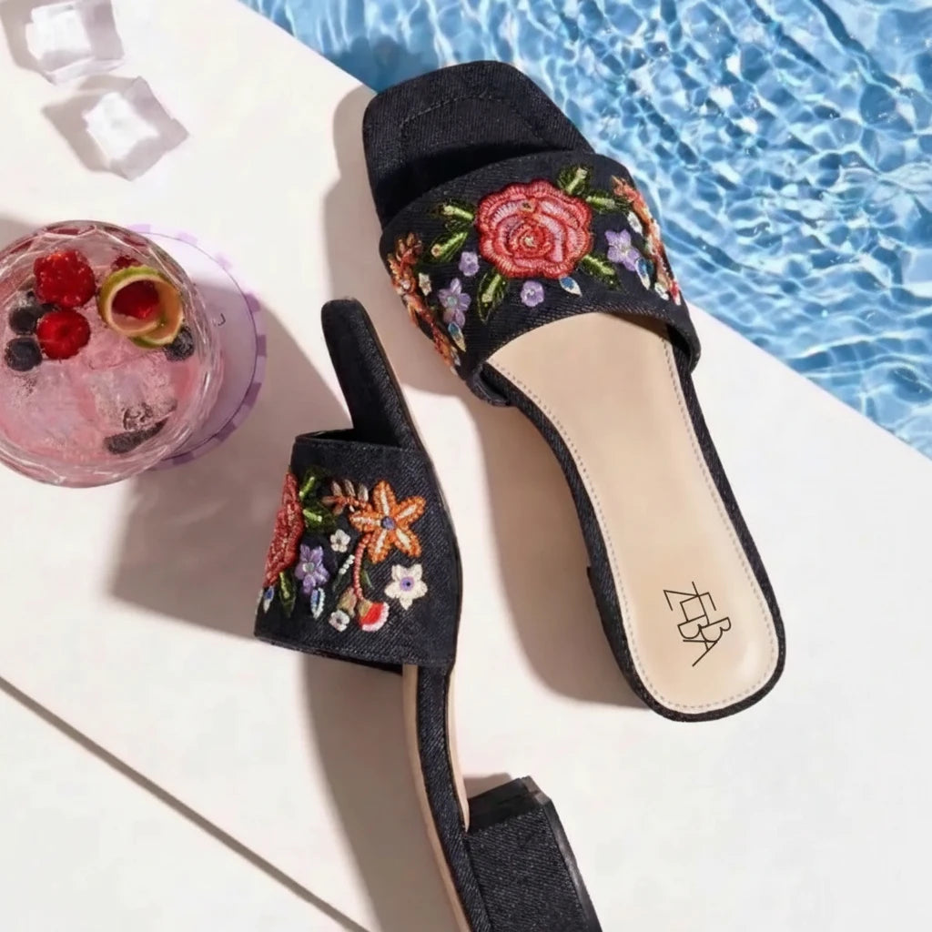 Swan Denim Embroidered Slip on