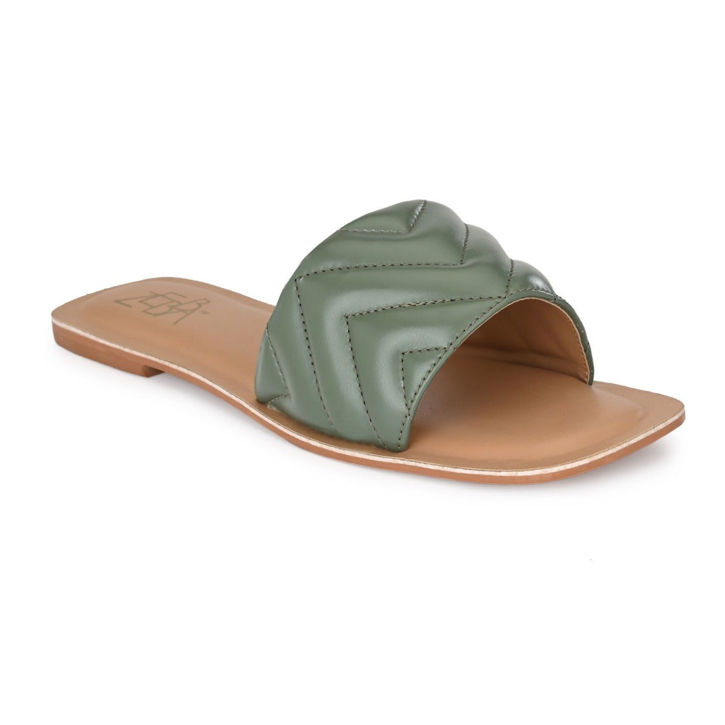 Peaches Quilted Green Flats