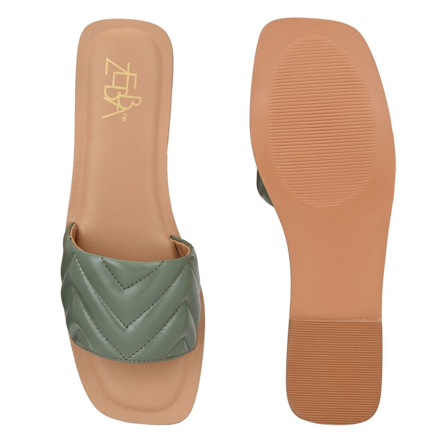 Peaches Quilted Green Flats
